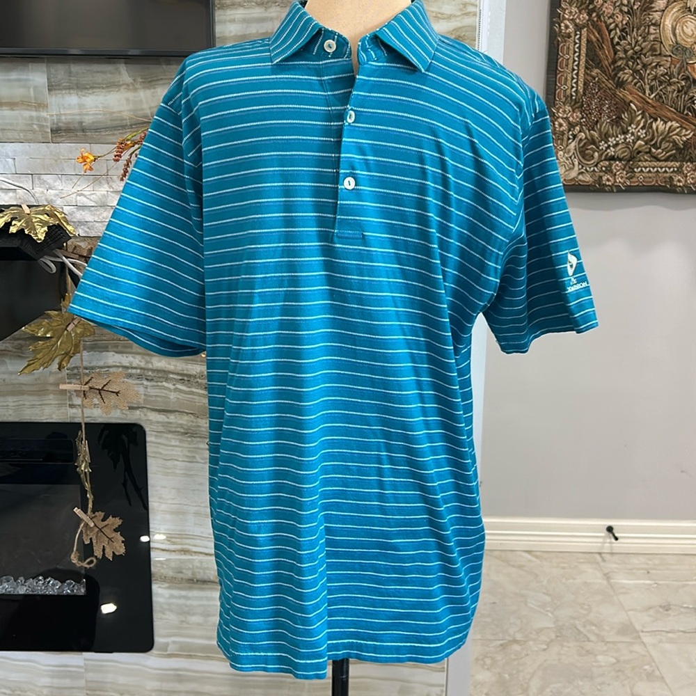 Peter Millar Blue Green‎ Striped Golf Polo Shirt. Size M